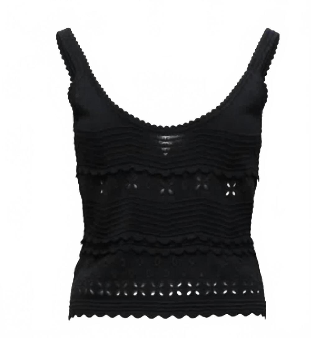NEW ULLA JOHNSON women's sea eyelet knit camisole in noir